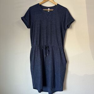Freedom Trail By Kiodan Dress Comfy Casual Waist String Short Sleeve Blue Medium